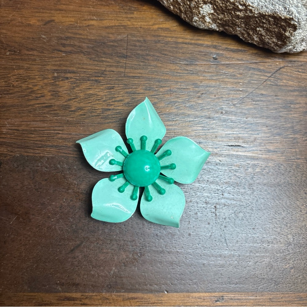 Vintage Mint Green Enamel Flower Brooch